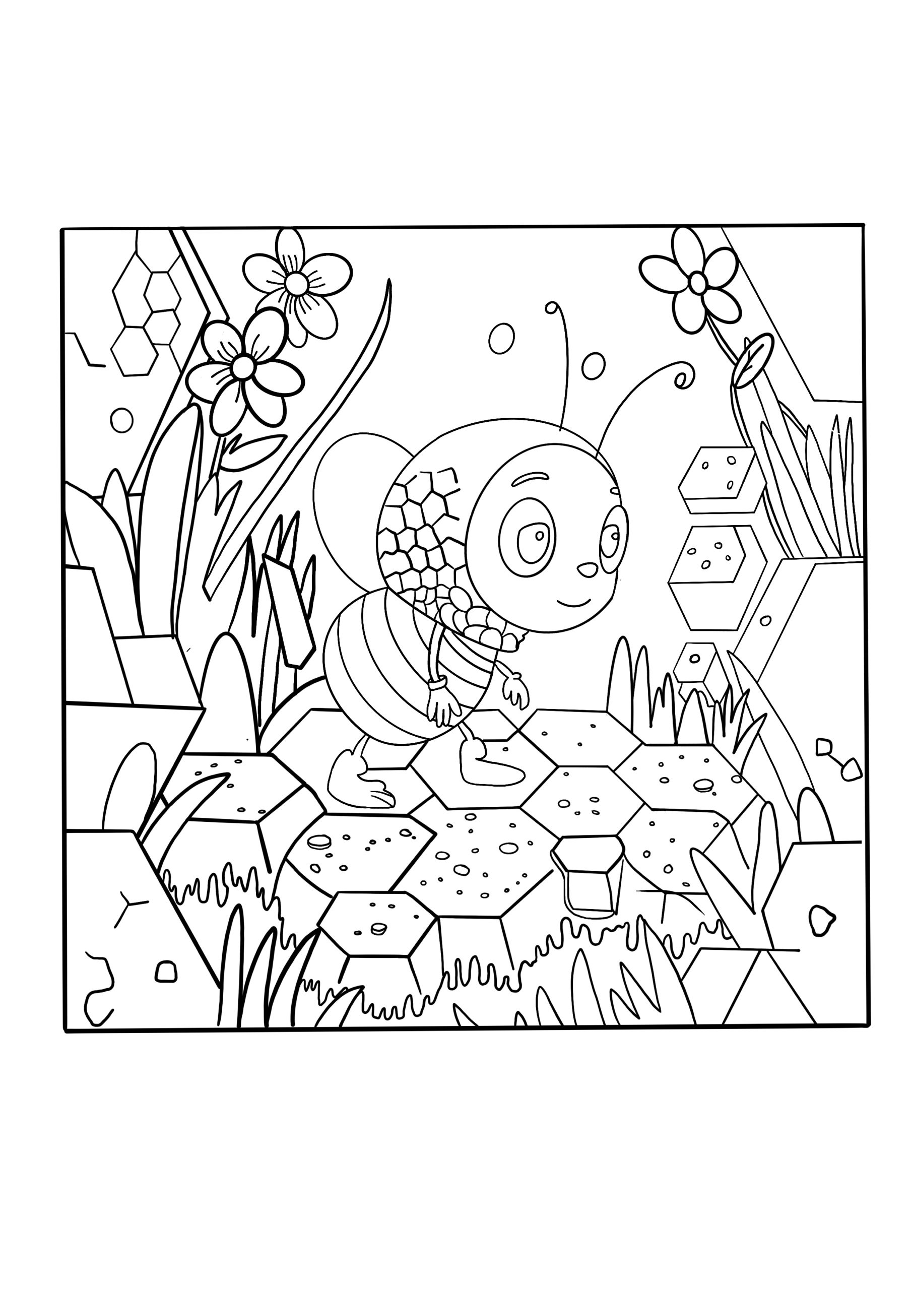 coloring page black and white bee hive